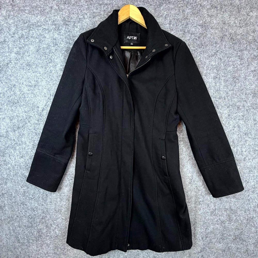 Apt.9 Wool Coat Womens Small‎ Black Lined Outerwear Full Zip Hidden Zipper